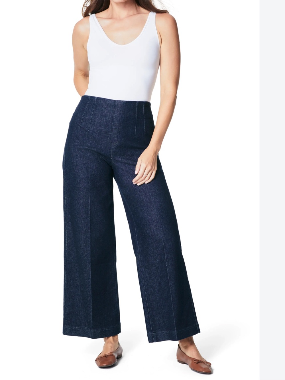 SPANX Wide-Leg Crop Jeans in Dark Navy